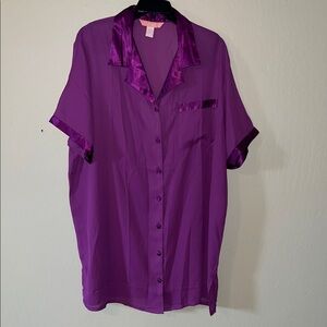 Lane Bryant Deep Purple Satin Trim Button Down night gown